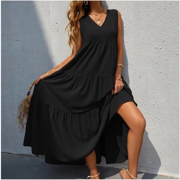 Boho Royal Blue Sleeveless Ruffle maxi Dress - Picture 2 of 14